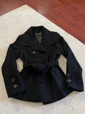 giacca Black Double-Breasted Wool Belted Pea Coat